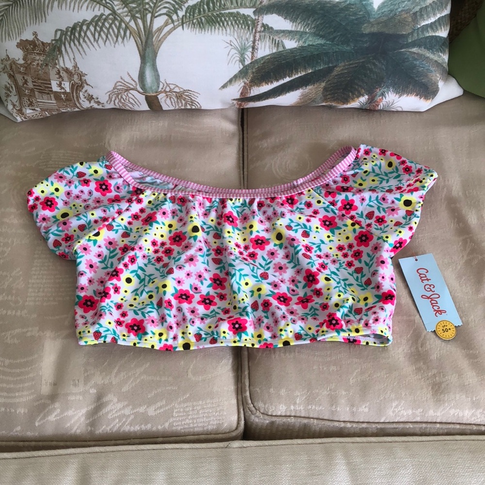 Cat & Jack Girls Ditsy Blossom Pink Bikini Top/ Size: XL (14/16)